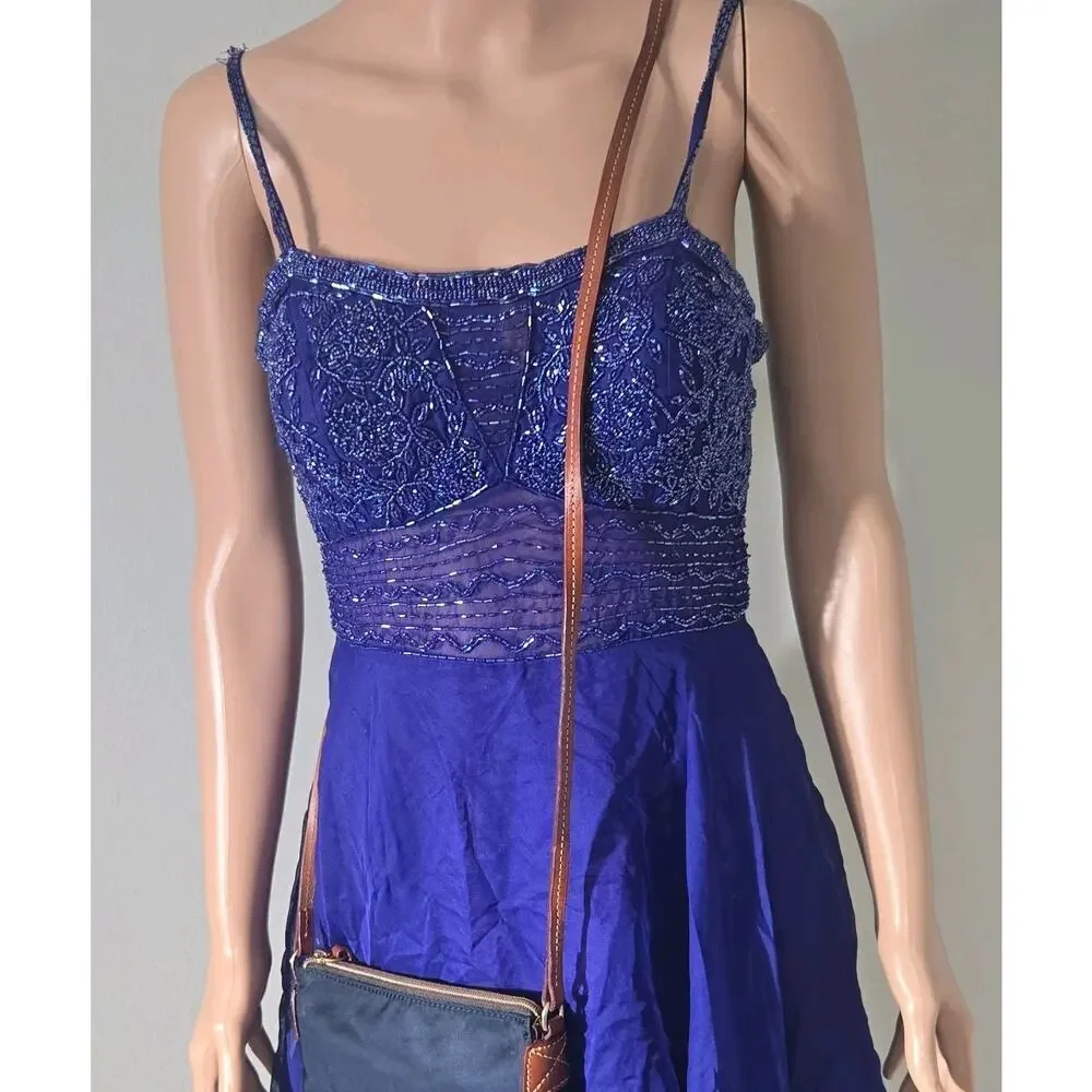 Dooney & Bourke Navy Crossbody Bag with Zip Closure Adjustable Strap Gold - Picture 3 of 12